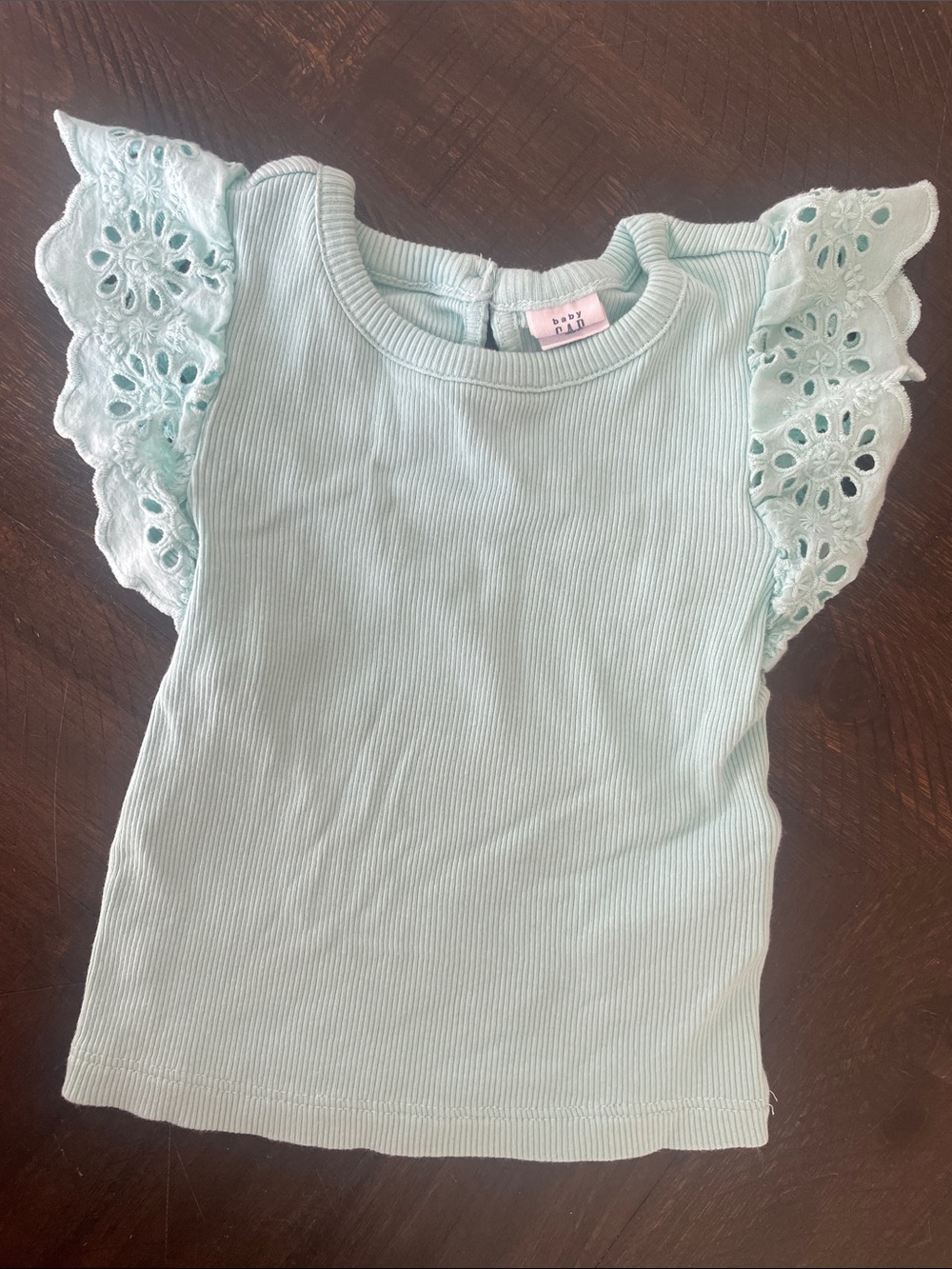 GAP Mint Ribbed Tank with Eyelet Flutter Sleeves